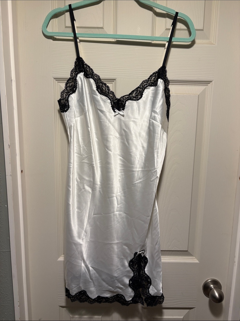 Victoria's Secret White Slip Dress with Black Lace Trim